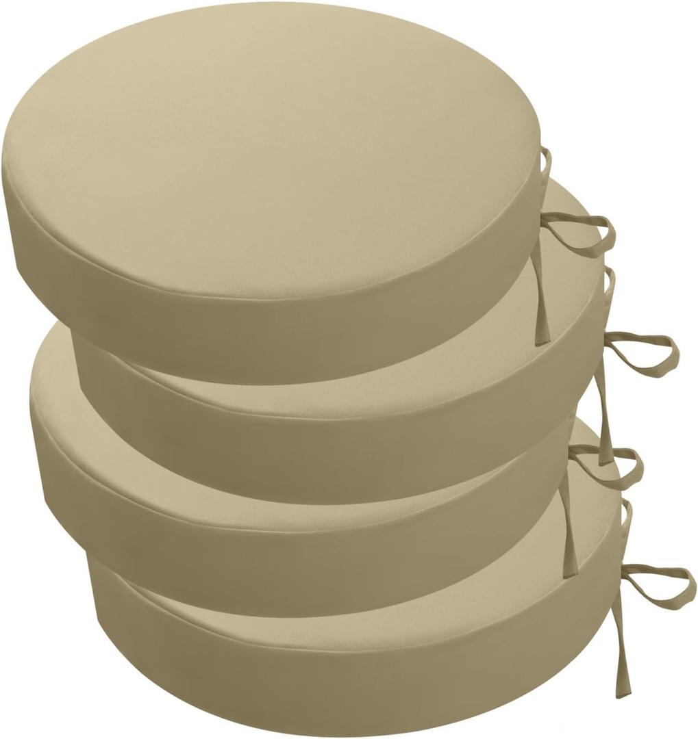 idee-home Outdoor Bistro Chair Cushions, 15”x15”x 3” Thick Outdoor Round Seat Cushions Set of 4 with Ties, Waterproof Round Patio Furniture for Garden