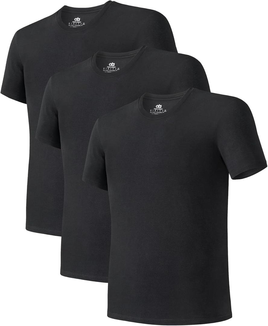 DAVID ARCHY Men's Moisture-Wicking Crewneck Undershirt 3 or 5 Pack (Large, A2, Crewneck - Black)