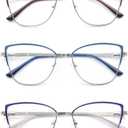 Reading Glasses Women Blue Light Blocking Thin Readers Stylish Reader Glasses Full Metal Frames Spring Hinges 3 Pack