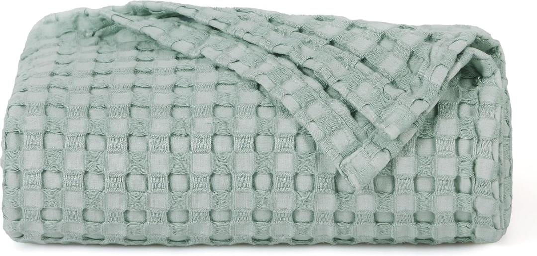 Bedsure Cooling Cotton Waffle Twin XL Blanket - Lightweight Breathable Blanket of Rayon Derived from Bamboo for Hot Sleepers, Luxury Throws for Bed, Couch and Sofa, Mint Green, 66x90 Inches