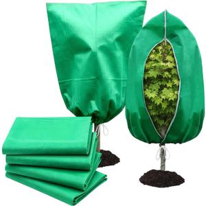 4 Pack Frost Blankets for Outdoor Plant Covers Freeze Protection Frost Covers31.5" x 47.3" with Zipper Drawstring Outdoor Winter Frost Cold Weather Shrubs Trees Jacket Covers(Green)