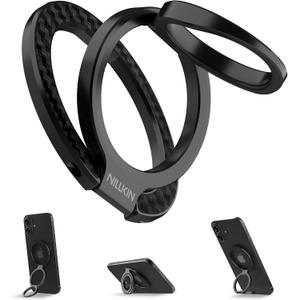 Nillkin Magsafe Phone Ring Holder Magnetic Grip Stand, Double Sided Magnets Kickstand, Upgraded Carbon Fiber Finger Holder, Accessories Compatible with iPhone 17 16 15 14 13 12 Pro Max Google Pixel 10 (Black)