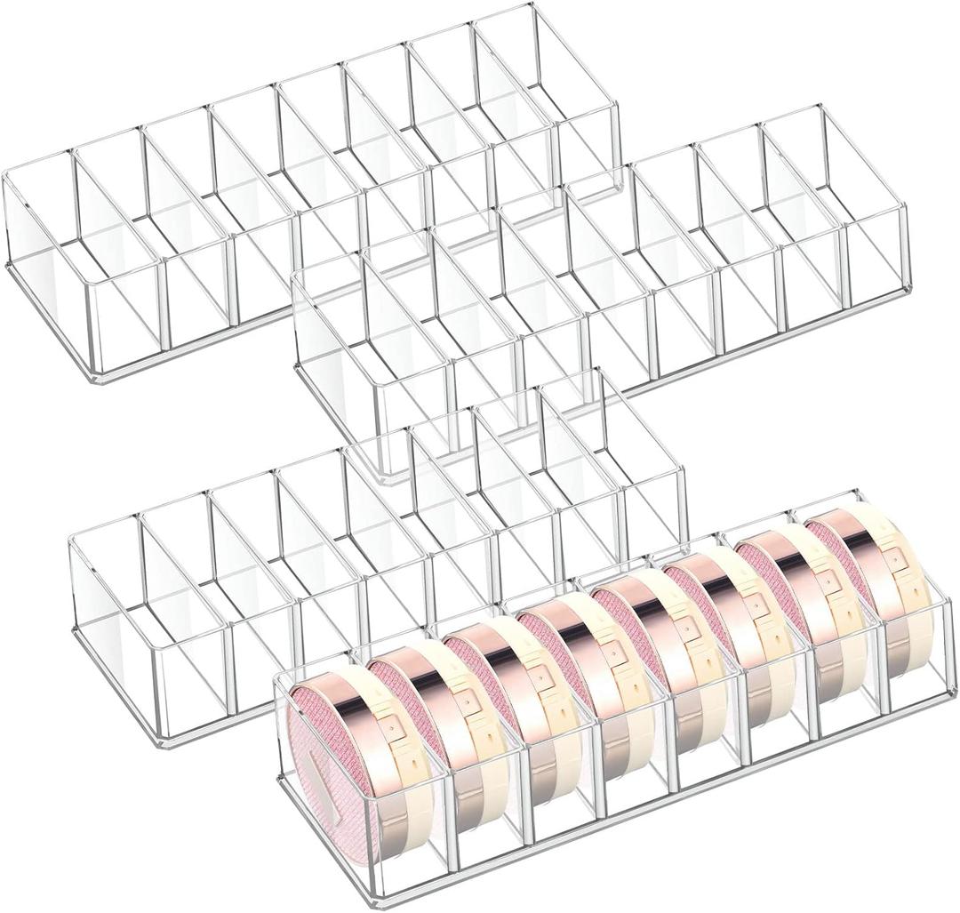 Tuanse 4 Pcs Acrylic Makeup Compact Organizer Detachable 8 Spaces Clear Vanity Drawer Organizer Eyeshadow Palette Storage for Lipstick Highlighter, Skincare Cosmetic Display Cases for Bathroom