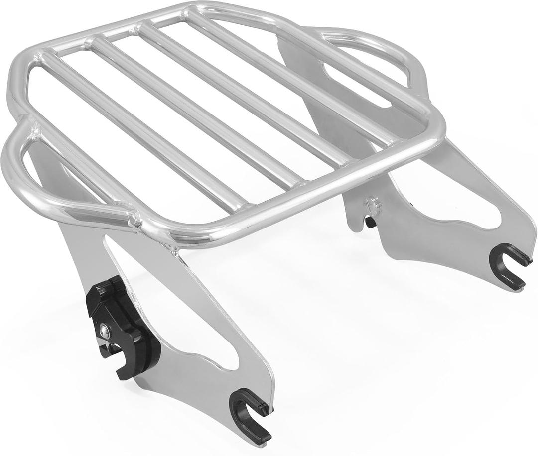 Detachable King Size 2-UP Luggage Rack Fits for Harley Touring Street Glide/Road King/Road Glide/Electra Glide/CVO/Ultra Limited 09-25 (Chrome)