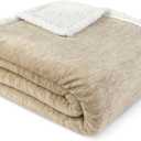 PAVILIA Melange Cream Sherpa Blanket Throw for Couch, Warm Soft Cozy Reversible Blanket Sofa Bed, Thick Plush Large Fleece Car Blanket, Decorative Home Room Decor Gifts Men Women, 50x60 Ivory Beige