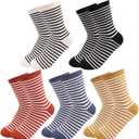 5 Pairs Retro Striped Crew Socks Cute Casual Quarter Socks for Women Girls, Size: 5.5-9