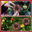 Jetec 30 Pcs Brown Christmas Poinsettia Flowers Artificial Tree Decoration Glitter Poinsettia Flowers for Christmas Tree Ornaments Wreaths Floral Holiday Decor