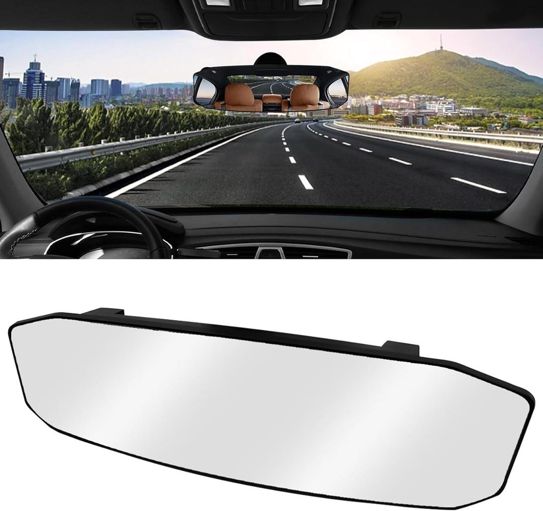 NTNEV 12''x3.5'' Large Rear View Mirror, Anti Glare Panoramic Wide Angle Rearview Mirror, Universal Interior Clip On Rear View Mirror for Car SUV Trucks