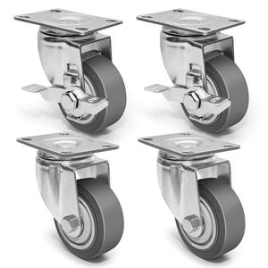 ZDNEY 3 Inch Caster Wheels - Set of 4 Heavy Duty Rubber Castors With Brake 1200Lbs, Silent Industrial Plate Casters for Cart Furniture Workbench (2 Brake & 2 Swivel)