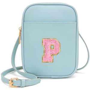 Viverte Toddler Purse Initial Crossbody Bags for Girls 3 Pockets PU Leather Cross Body Bag Crossbody Purse Handbag Personalized Preppy Teen Girl Gifts Trendy Stuff (Icing Blue P)