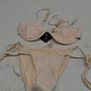 ZAFUL Women's Bikini Sets Ribbed Two Piece Swimsuits Underwire Adjustable Back Clasp Bathing Suit Side Tie Thong Swimwear Size S, Beige