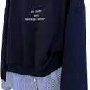 GORGLITTER Women's Plus Size Sweatshirt Striped Patchwork Collared 2 in 1 Graphic Long Sleeve Pullover Trendy Outfits 2025 (Black, XXXL)