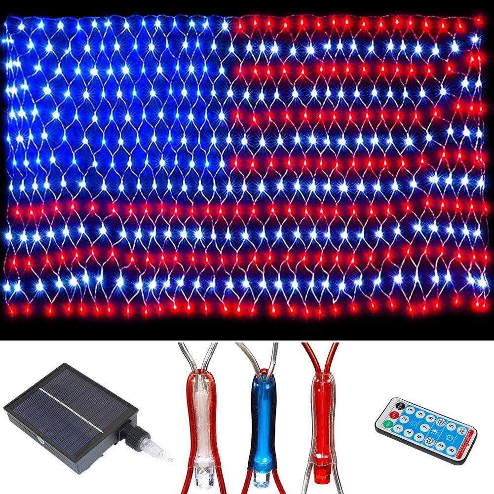 American Advanced Flag Lights, 420 LED Solar String Lights, Waterproof Led Flag Net Light of The United States for Memorial Day, Independence Day, 4th of July, Party, Yard Decorations (Solar style multi-color)