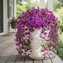Artificial Fake Hanging Flowers Plants for Outdoor Spring Summer Decoration, UV Resistant Look Real for Home Outside Planter Porch Decor (Purple-2Pack)