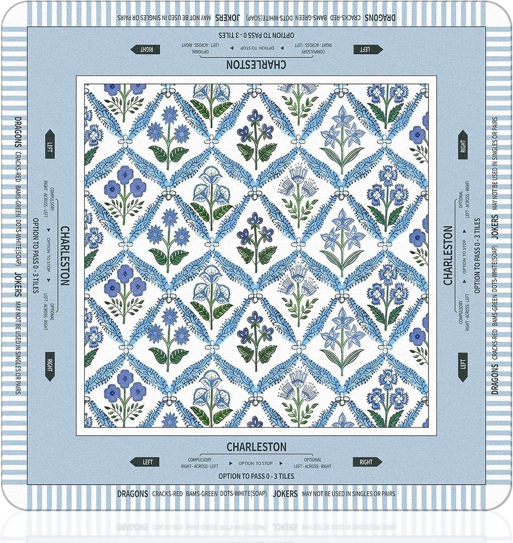 Tegeme Chinoiserie Mahjong Mat 31.5" x 31.5" Blue Purple Flower Mat Anti Slip and Noise Reduction Multi Purpose Game Table Cover Non-Slip Noise Reduction Gaming Rug for Mahjong Card Board Tile Games