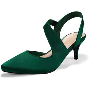 mysoft Women's Dress Shoes Low Heels 2 inch Kitten Pumps Slingback Wedding Party Medium/Wide Width Shoes (8.5, Green)