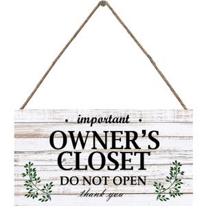 Owner's Closet Wooden Sign 6x12 Inch, Rustic Hanging Closet Sign, Farmhouse Wall Art for Home Indoor Bedroom & Closet Door Decor