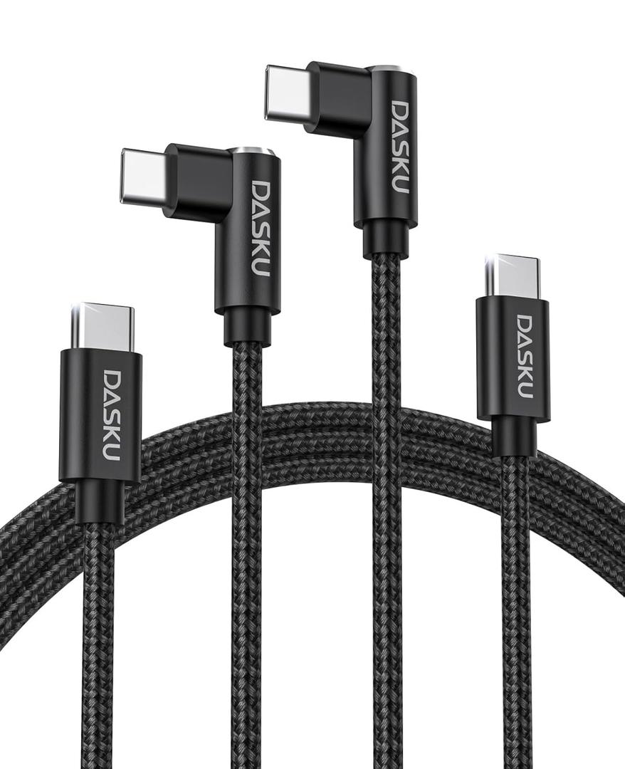USB C to USB C Cable 2Pack 10FT 90 Degree USB C Cable 60W Nylon Braided Extra Long USB-C Cable Right Angle Type C Fast Charging Cord for iPhone 17 16 16e 15 Pro Max Samsung S25 S24 S23 iPad and More