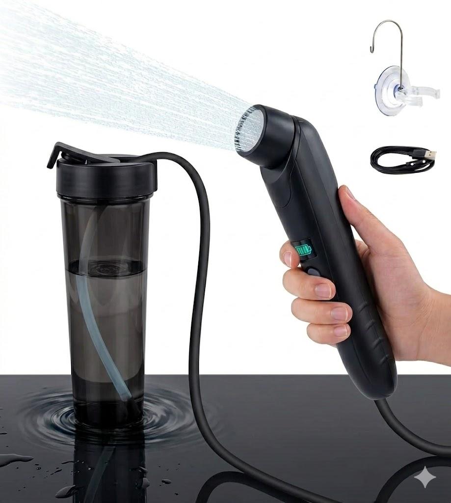 Portable Electric Bidet Sprayer, Rechargeable Handheld Bidet for Travel | Toilet | Personal Care | Postpartum Care | Hygiene Cleaning | Baby Care, 1L Water Container, 5ft Hose & Upgraded Filter