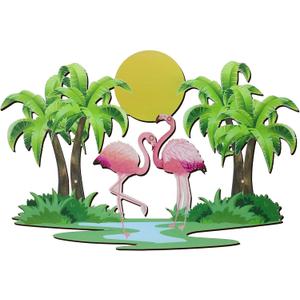 Taiyin Metal Flamingo Palm Tree Wall Art Decor Metal Porch Front Door Hanging Arts Outdoor Flamingo Wall Plaque Tropical Themed Decor for Home Room Patio Yard