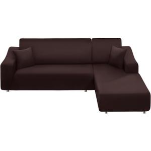 NAISI Couch Cover L Shape 2 Pieces Sofa Cover Soft Stretch Slipcovers with 2pcs Pillowcases Furniture Protector Sectional Couch Covers 3 Seater + 3 Seater(Coffee)