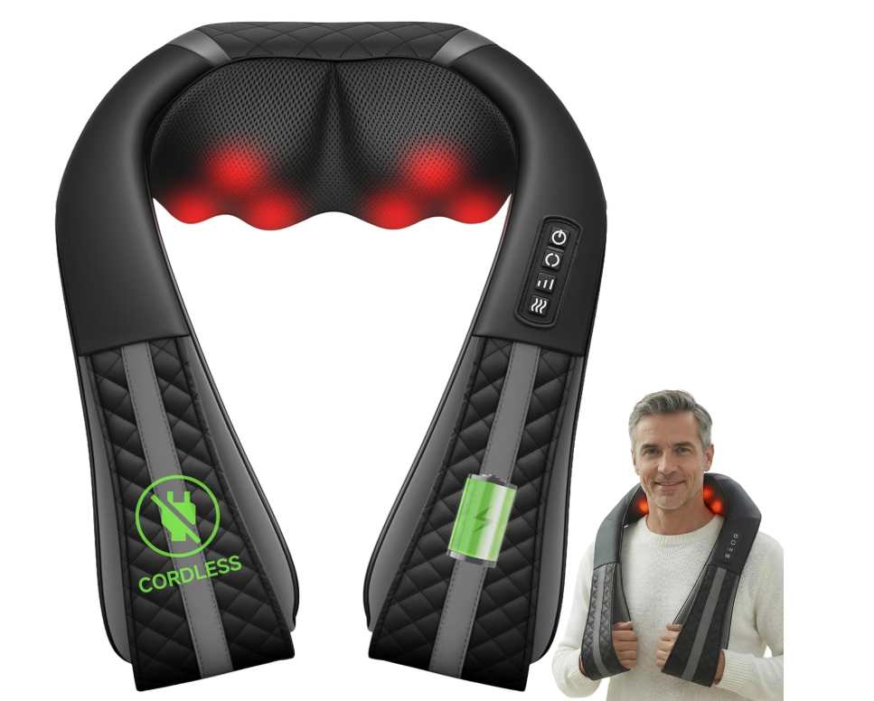 Snailax Cordless Neck Massager with Heat, Rechargeable Shiatsu Neck Back Massager for Pain Relief Deep Tissue, 4D Knead Shoulder Massager Pillow, Gifts/Presents for Mom, Dad, Black