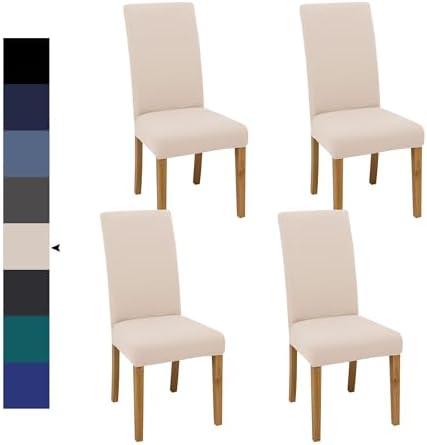 Dining Chair Covers, Dining Room Chair Cover Set of 4, Stretch Kitchen Chair Covers, Detachable Washable Chair Cover, Parsons Chair Slipcovers Protective, for Home, Restaurant, Banquet (Beige)