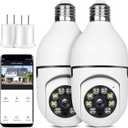 Light Bulb Security Camera Wireless Outdoor Indoor 2.4G WiFi Security Cameras for Home Security 360 PTZ Camera Motion Detection and Alarm Two-Way Audio Based E27 Light Bulb Socket