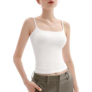 PUMIEY Women's Square Neck Tank Top Adjustable Spaghetti Straps Sleeveless Basic Tops Sharp Collection (Medium, Splashed White)