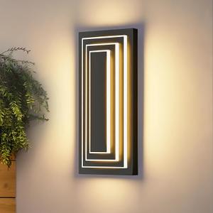 ZSMAIKU 3Tier LED Black Outdoor Wall Light Fixtures 15.7 in Modern Outdoor Wall Sconce Waterproof Front Porch Lights Wall Mount,24 W Large Porch Lights for House Garage,Patio 1 Pack