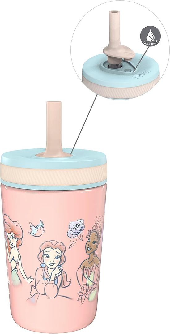 Zak Designs Disney Princess Kelso Toddler Cups For Travel or At Home, 12oz Vacuum Insulated Stainless Steel Sippy Cup With Leak-Proof Design For Kids (Ariel, Belle, Cinderella, Mulan, Tiana)
