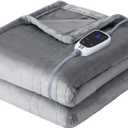 Sealy Heated Throw Blanket, Flannel Electric Blanket Throw with 6 Heating Settings & 2-10 Hours Auto Shut Off, Fast Heating & Machine Washable for Home Office Use, 50x60 Inch, Light Grey