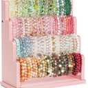 Emfogo Bracelet Holder, 4 Tier Bracelet Organizer Storage for Bracelets Bangles Watch Scrunchies, Rustic Wood Jewelry Organizer Display for Home, Vendors, Craft Shows and Store(Pink)