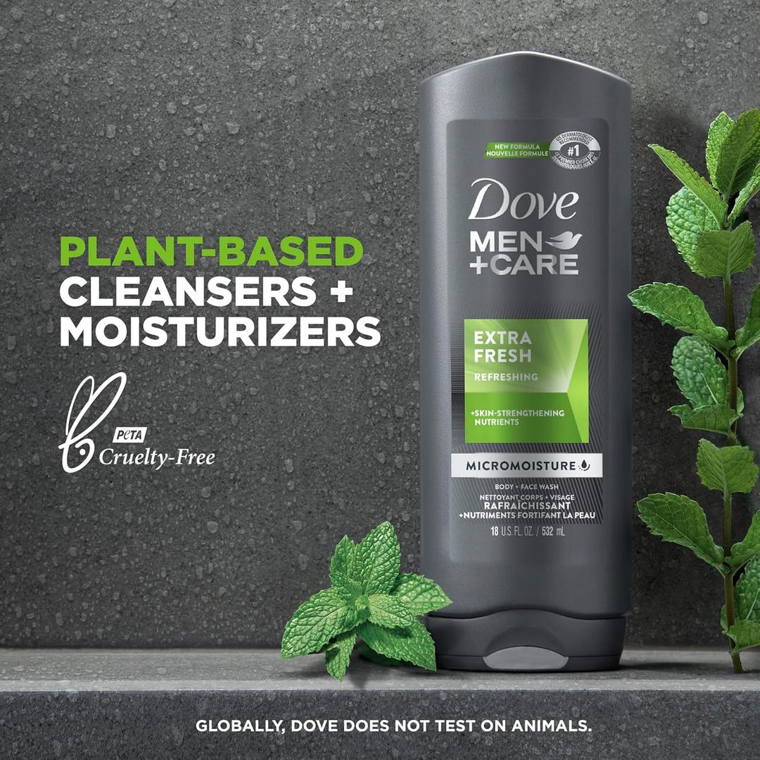 Dove Men+Care Body Wash Extra Fresh 3 Count for Men's Skin Care Body Wash Effectively Washes Away Bacteria While Nourishing Your Skin 18 oz