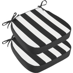 idee-home Outdoor Chair Cushions Set of 2, 17" x 17" x 3" Thick D-Shaped Patio Furniture Outdoor Seat Cushions Waterproof with Ties, Dining Pads