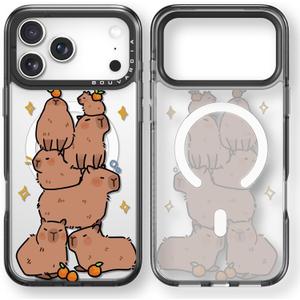 Bouvardia for iPhone 17 Pro Case, Compatible with Magsafe, Cute Design for Women & Girls, Protective & Aesthetic, Capybaras (Gray Bumper)