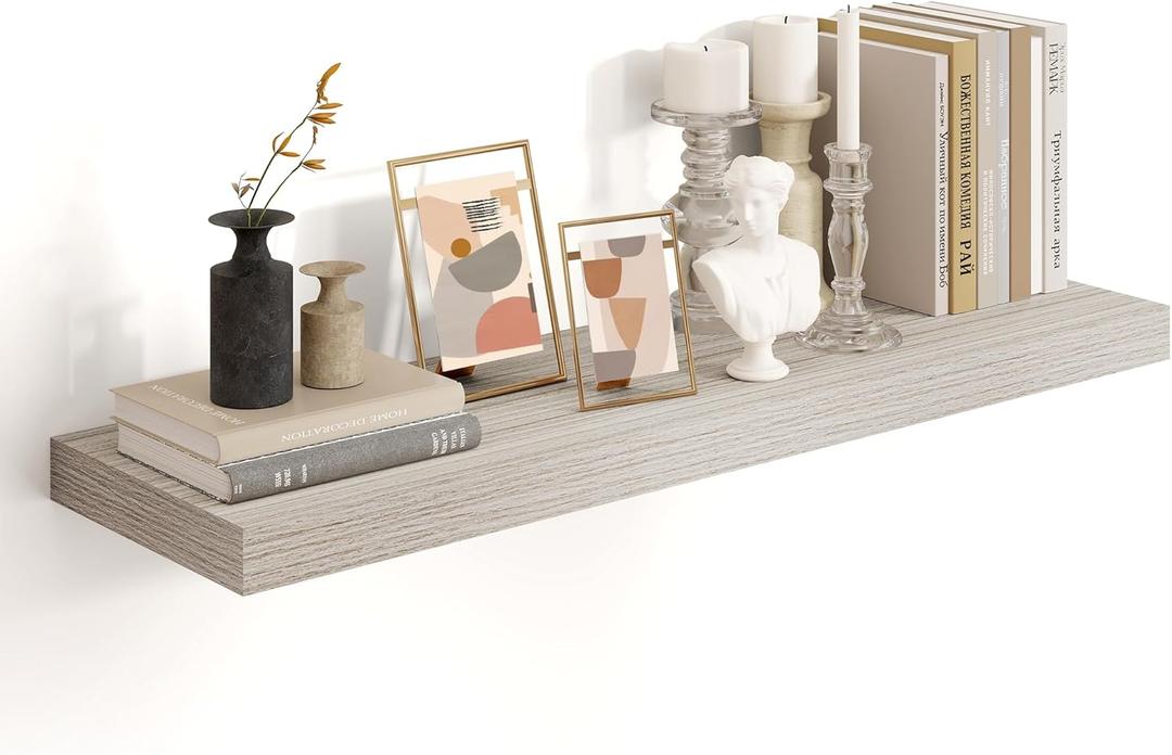 Heimlove 36 Inch Grey Floating Shelves for Wall,10.3 Inch Deep Wood Shelves with Invisible Brackets,Wall Mounted Storage & Display Shelves for Bedroom,Living Room