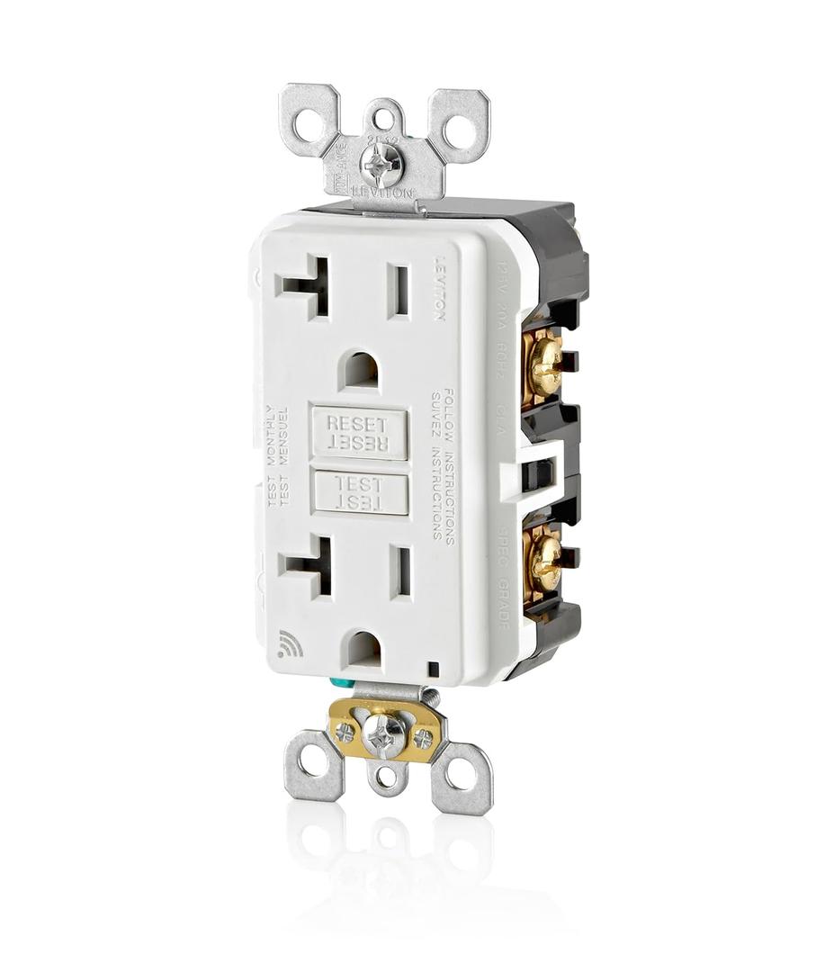 Leviton Smart GFCI, 20 Amp, Self Test, Tamper-Resistant with LED Indicator Light, Send Notifications Directly to Your Smartphone, D2GF2-KW, White