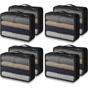Silkfly 8 Pcs XL Packing Cube for Travel Luggage Organizer Suitcase High Capacity Large Packing Bag Bulk Reusable Mesh Travel Cube for Hiking Camping Accessory, 17.7 x 13 x 4.7 Inch (Black)
