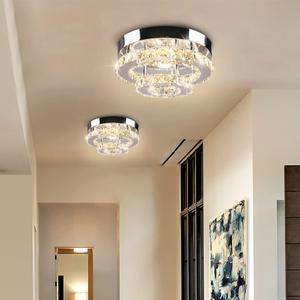 Mini Chandelier LED Crystal Ceiling Light 2 Layers Round Flush Mount Ceiling Light Modern Chandelier Lighting for Hallway Staircase Kitchen Bathroom (Multicolor)