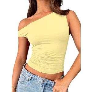 ForeFair Womens Off Shoulder Tops Sleeveless Going Out Crop Tank Tops Slim Fitted Shirts Summer Outfits Y2K Cute Tops (Medium, Light Yellow) ForeFair Womens Off Shoulder Tops Sleeveless Going Out Crop Tank Tops Slim Fitted Shirts Summer Outfits Y2K Cute Tops (Medium, Light Yellow)