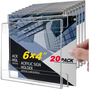 20 Pcs 4"6" Acrylic Sign Holder Wall Mount, Horizontal, No Drilling Clear Wall Frame, Door Sign Holder with Adhesive Tape, for Offices Shop, Promotions, Homes Restaurants, Photo, Picture, Events, Meeting