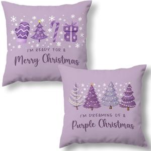 I'm Dreaming of A Purple Christmas Tree Decorative Throw Pillow Covers Set of 2, Trendy Coquette Pillows Covers for Girly Room Girls,Preppy Pillow Cases Decor for Couch Bedroom Winter 18x18in