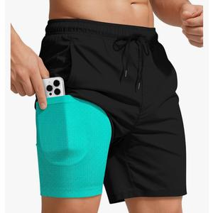 Yufawow Men Swim Trunks with Compression 7 Inches Breathable Liner Quick Dry Zipper Pockets for Board Beach Gym Running, L