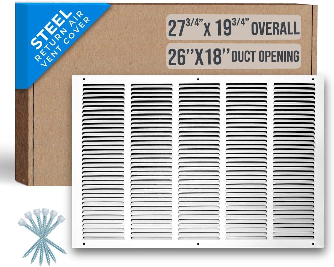 Fits 26x18 Duct Opening | Steel Return Air Grille by Handua | Vent Cover Grill for Sidewall and Ceiling | White | HVAC Cold Air Intake Grille | Outer Dimensions: 27.75"W X 19.75"
