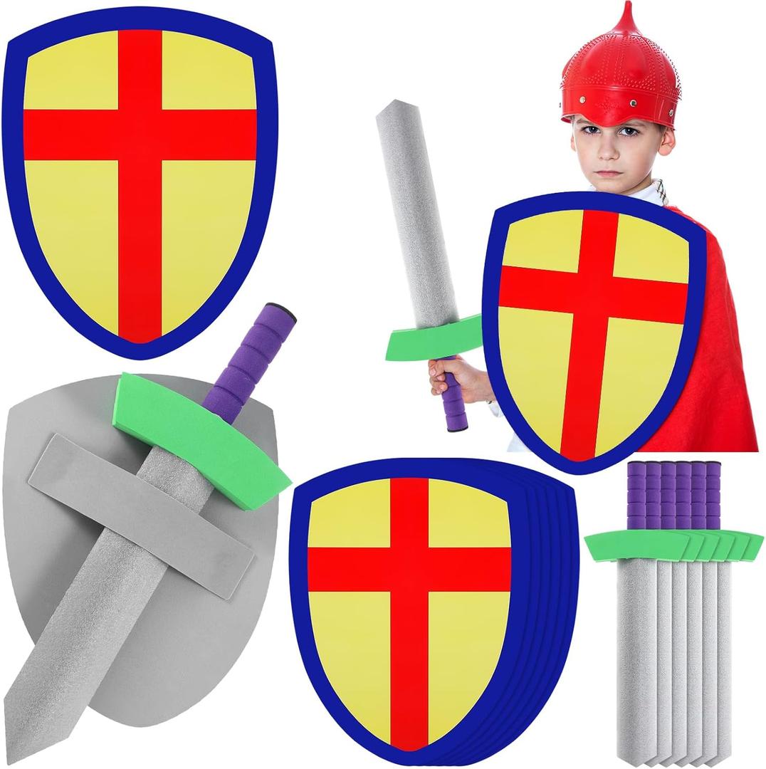 6 Set Foam Sword and Shield Set for Kids Foam Swords for Play Fighting Medieval Knight Joust Weapons Role Play Costume Party Birthday Gifts Activities Accessories Christmas