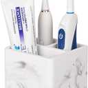 Diatomite Toothbrush Holders for Bathrooms, Electric Toothbrush and Toothpaste Holder 3 Slots Tooth Brush Organizer for Bathroom Countertop, Shower, Vanity - Marble White