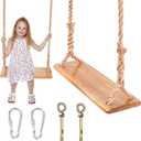 Hanging Wooden Swing, Seat 19.7"x 5.1" 1.2", Tree Swings for Adults and Kids Outdoor, Adjustable Hemp Rope Plus Tree Straps 80 inch, Kids Swing with 500lbs