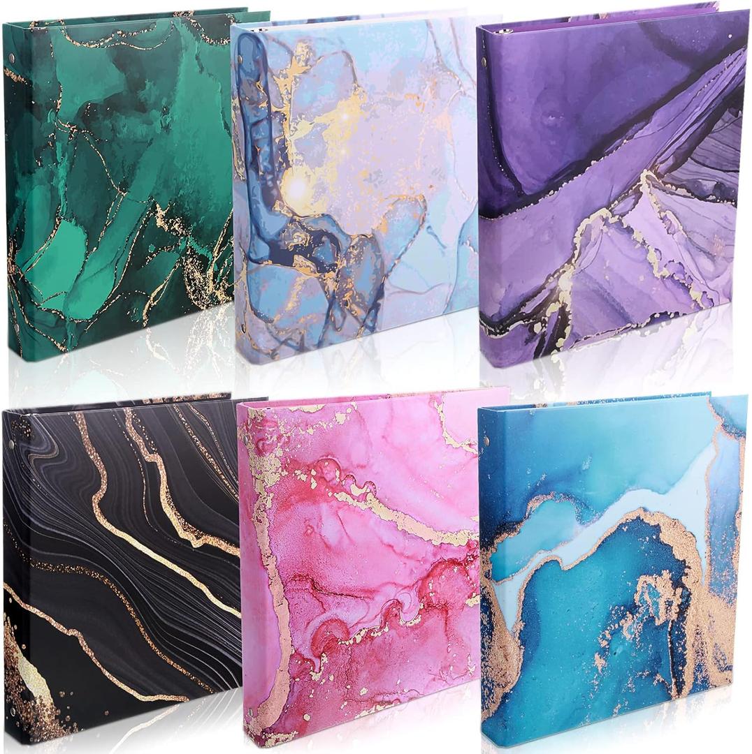 6 Pcs Marble 3 Ring Binders 10.5 x 12 Inch Cute Decorative Aesthetic Hardcover Round Ring Binders for Loose Leaf Paper Letter Size Paper School Office Supplies