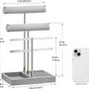 bussdis 3 Tier Bracelet Holder Display - Detachable T Bar Grey Velvet Bracelet Holder, Jewelry Holder Organizer for Bracelet, Necklace, Earrings, Rings
